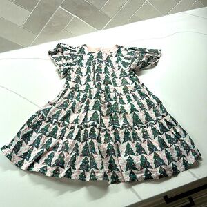 Crewcuts Christmas tree dress with pink polka dots and shimmer 2T